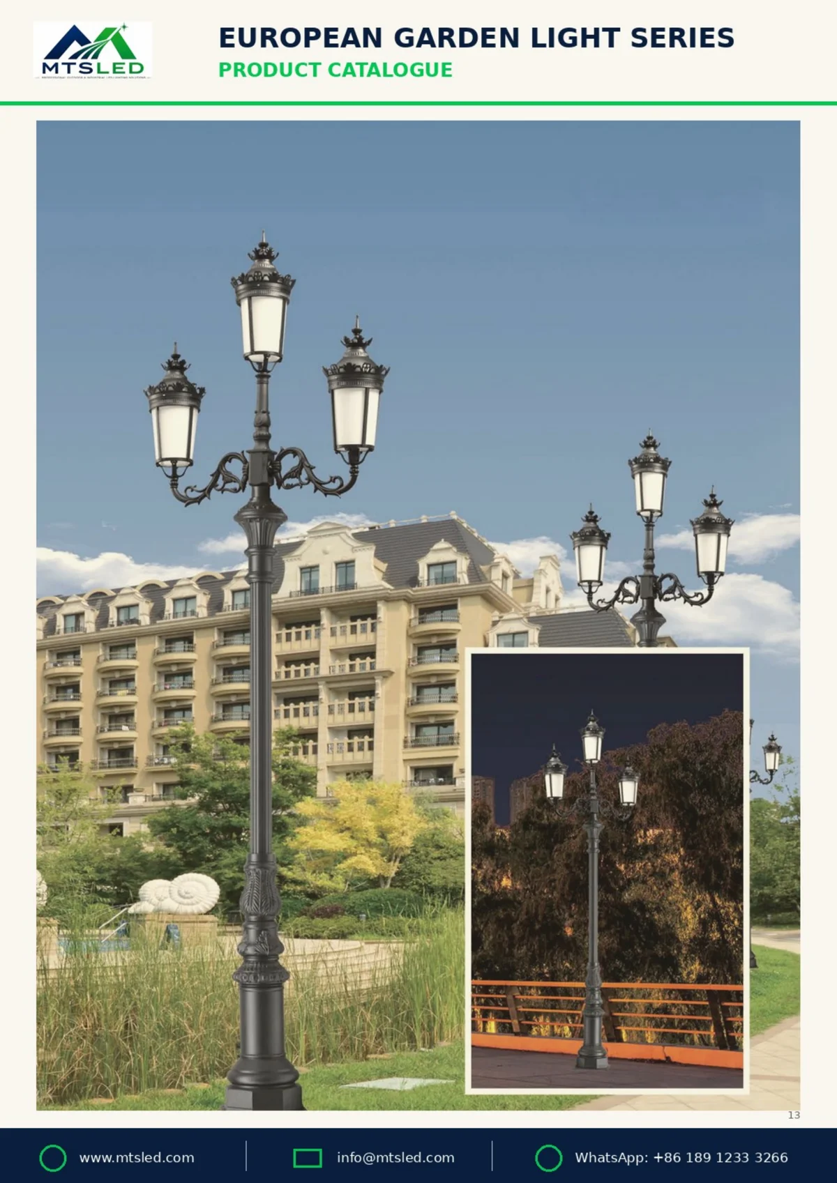 European Garden Light — Three-Head Cluster