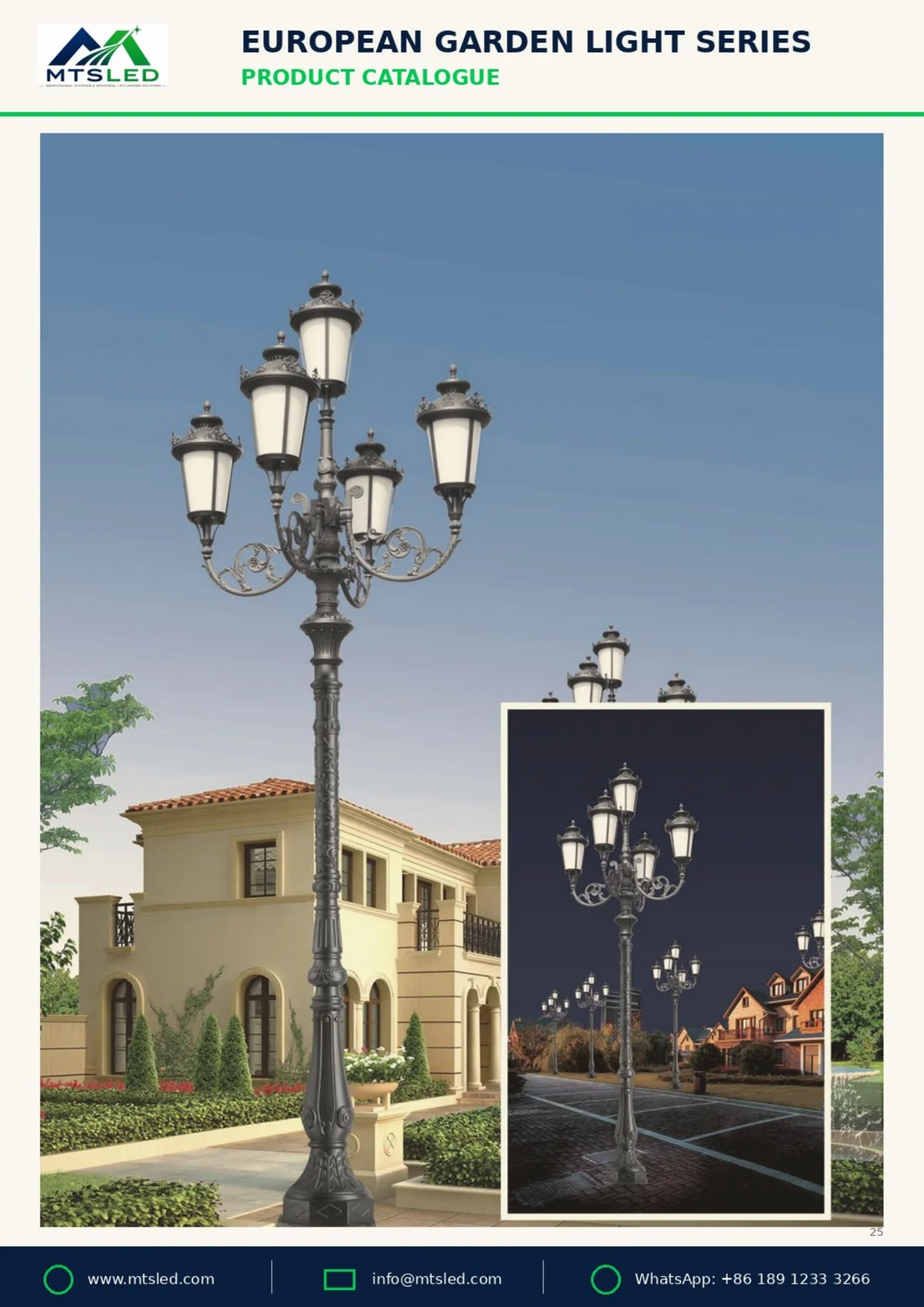 European Garden Light — Tapered Post