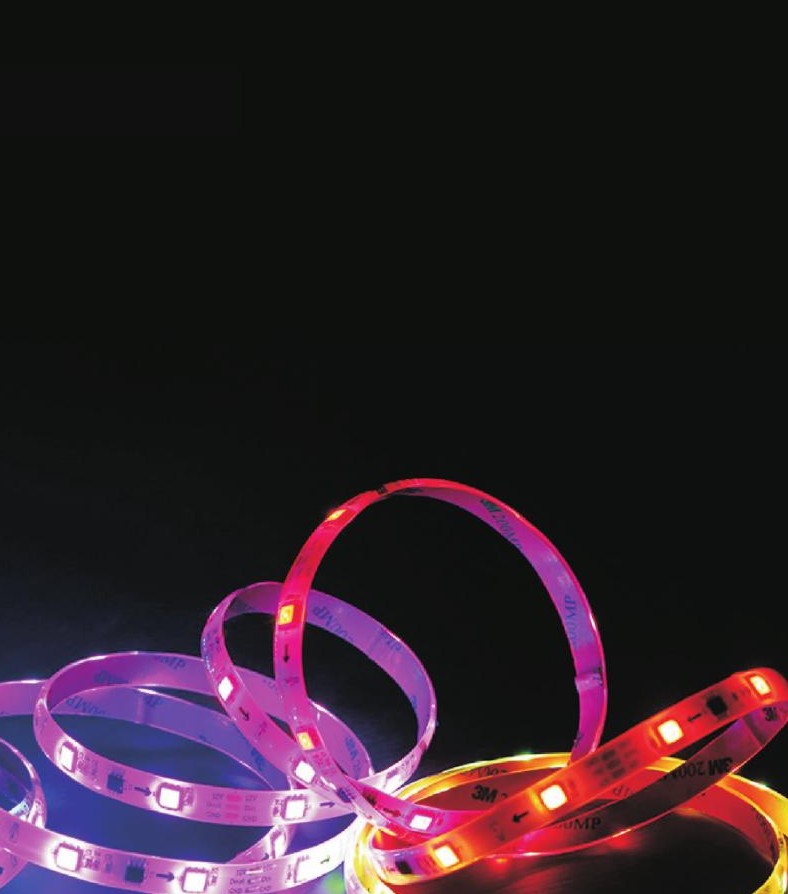 RGB LED strip light glowing in a commercial decorative lighting scene