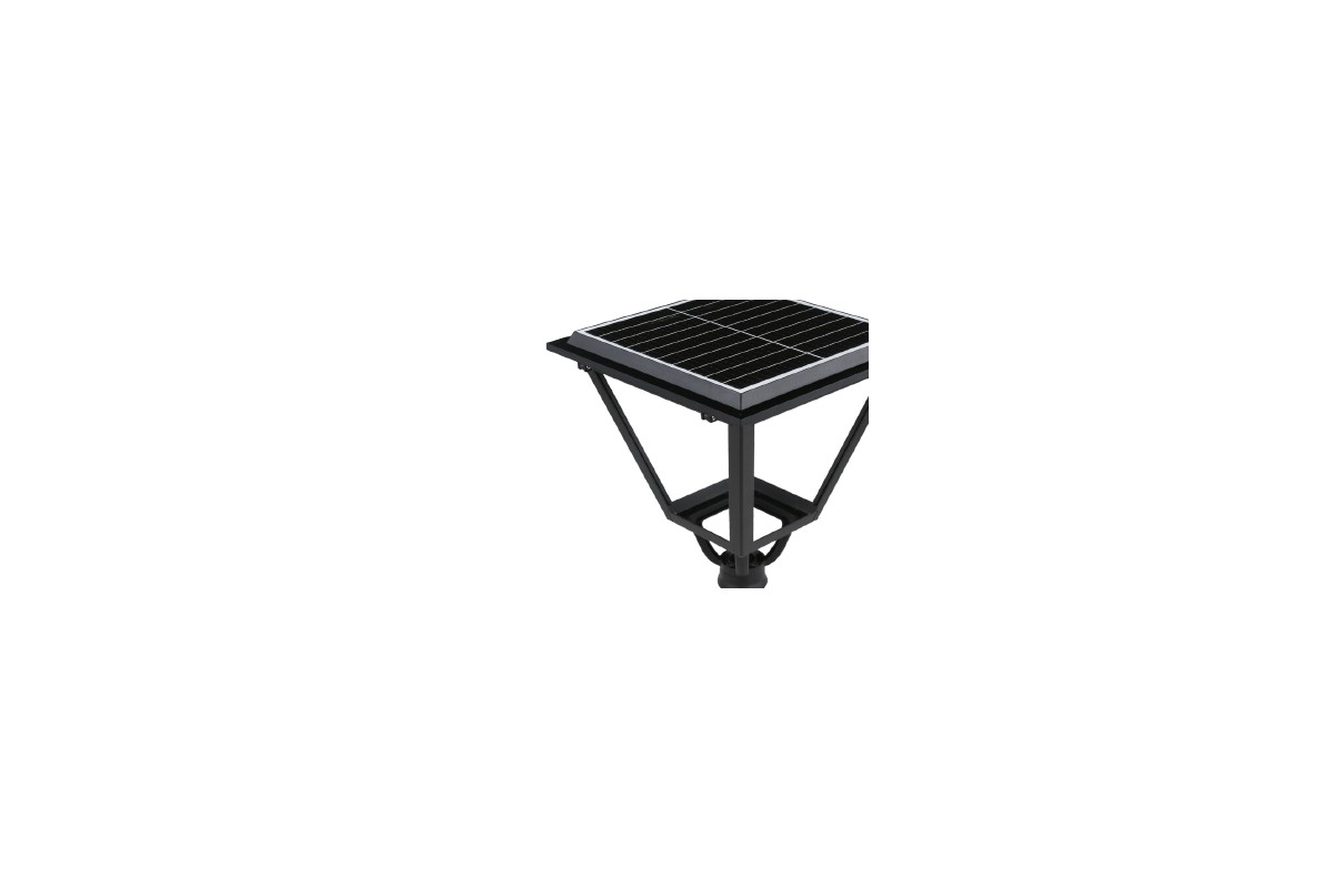 Solar garden light with integrated solar panel for outdoor pathways