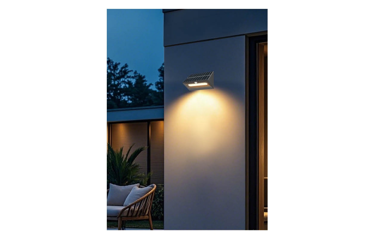 Solar wall light installed on an exterior building wall
